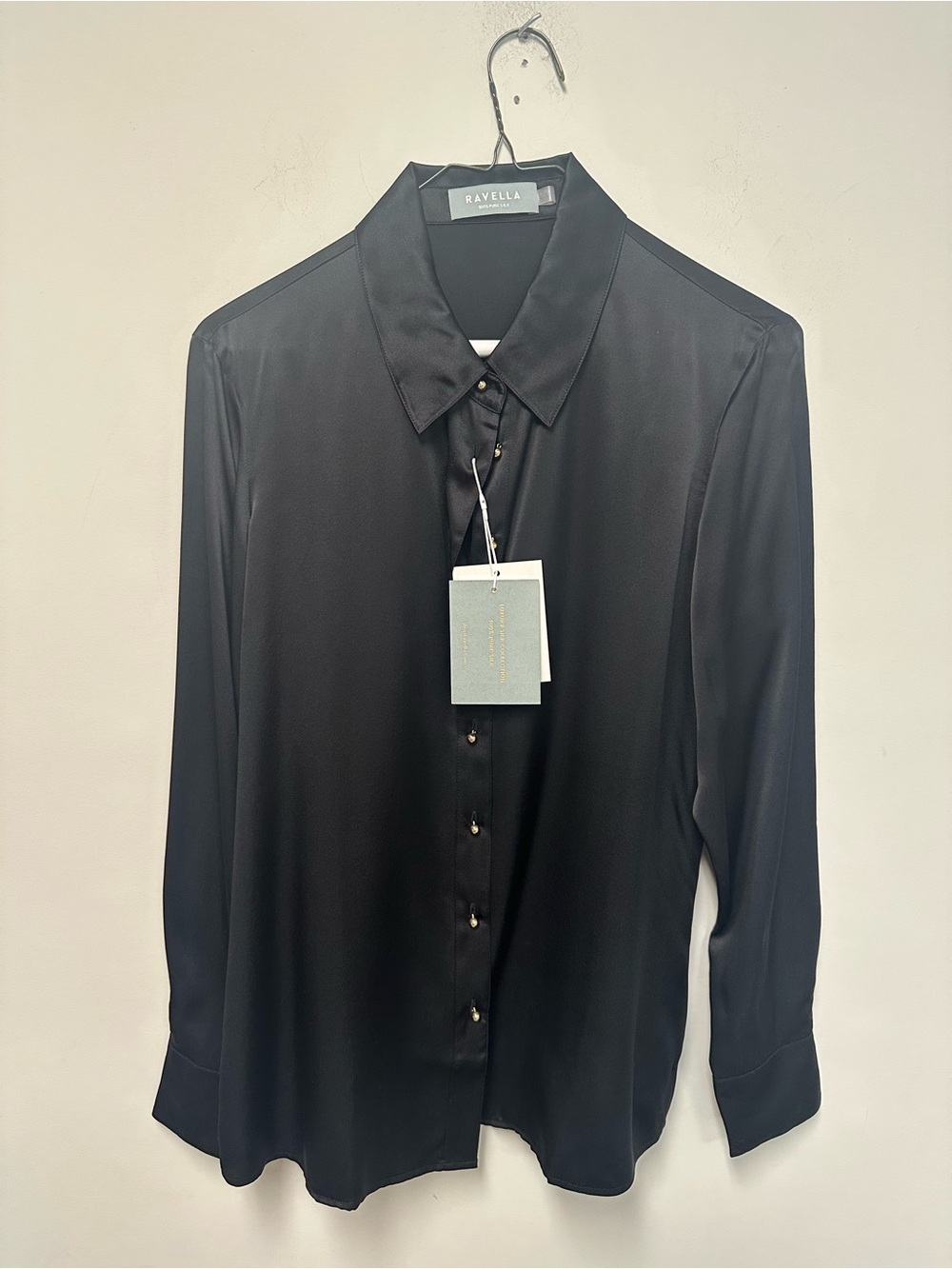Ravella Black Satin-Look Women's Button-Down Blouse